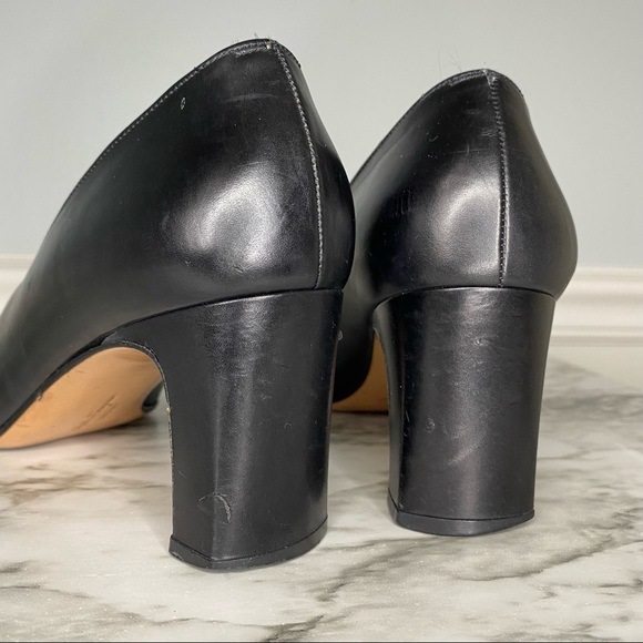 Vintage Salvatore Ferragamo Black Leather Patent Cap Toe Signature Heels 8.5 - Picture 8 of 10